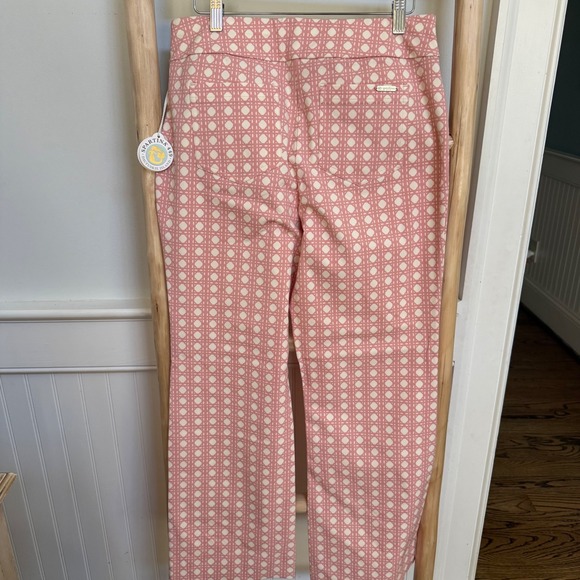 Spartina 449 Womens Pink White Geometric Cane Print Pull On Pants Size L NWT - Picture 2 of 7
